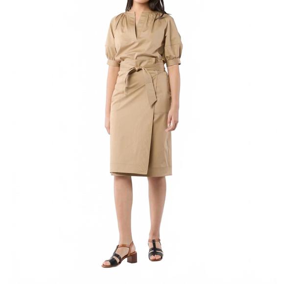 NEW ANN MASHBURN kira wrap skirt in tan stretch sateen